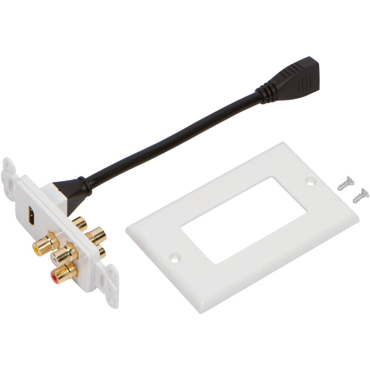 Buyer's Point HDMI Pigtail RCA Wall Plate [UL Listed] with Single Gang Low Voltage Mounting Bracket Device Pack of 5 with White Kit