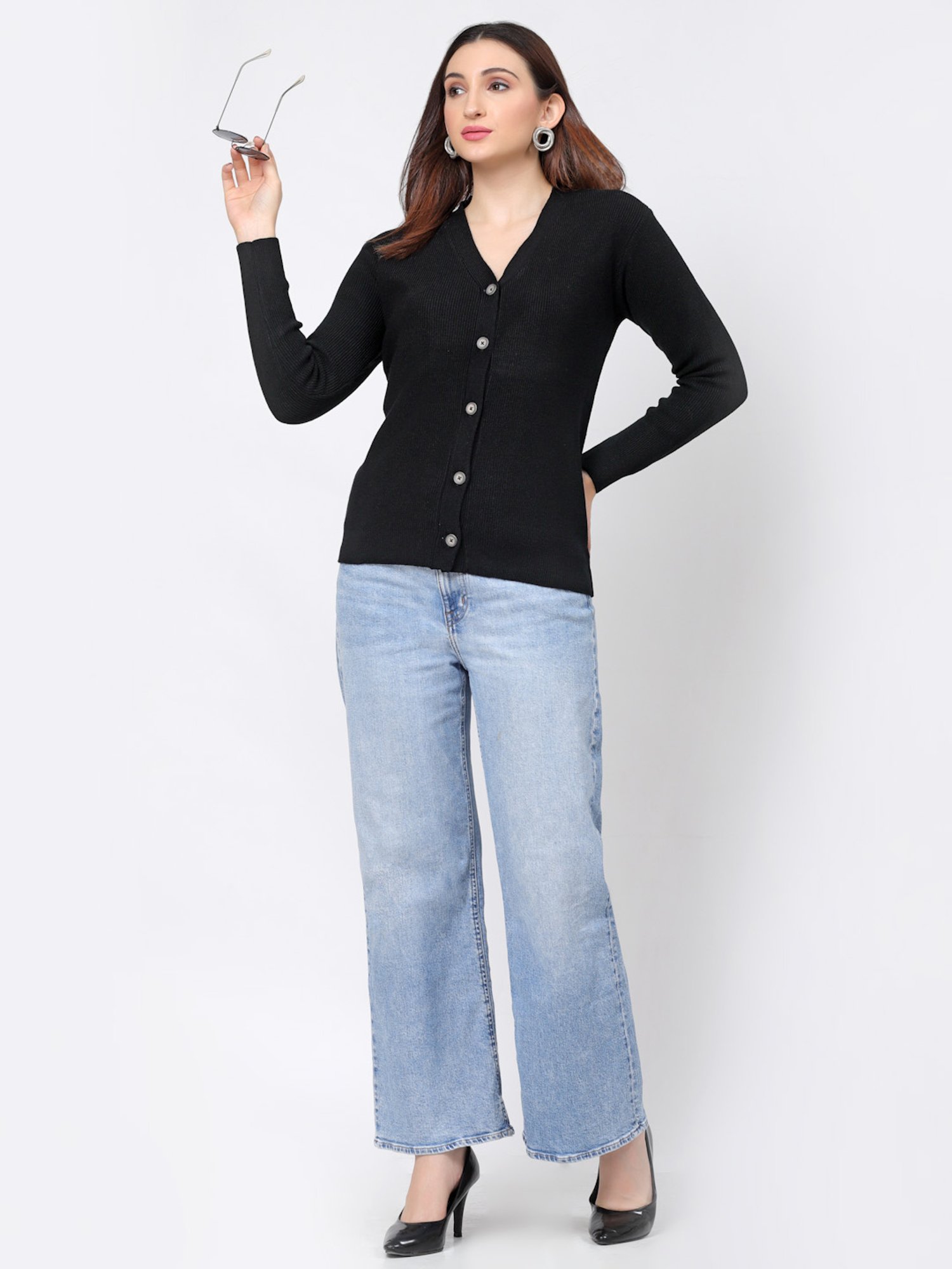 Kalt Black Self Design Cardigan