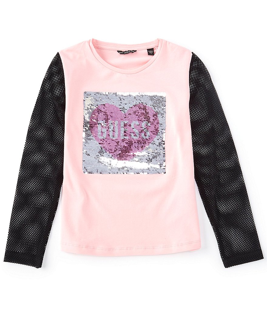 Guess Big Girls 7-16 Mesh-Sleeve Flip-Sequin Logo Tee
