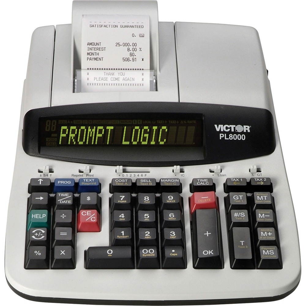 Victor PL8000 One-Color Prompt Logic Printing Calculator Black Print 8 Lines/Sec