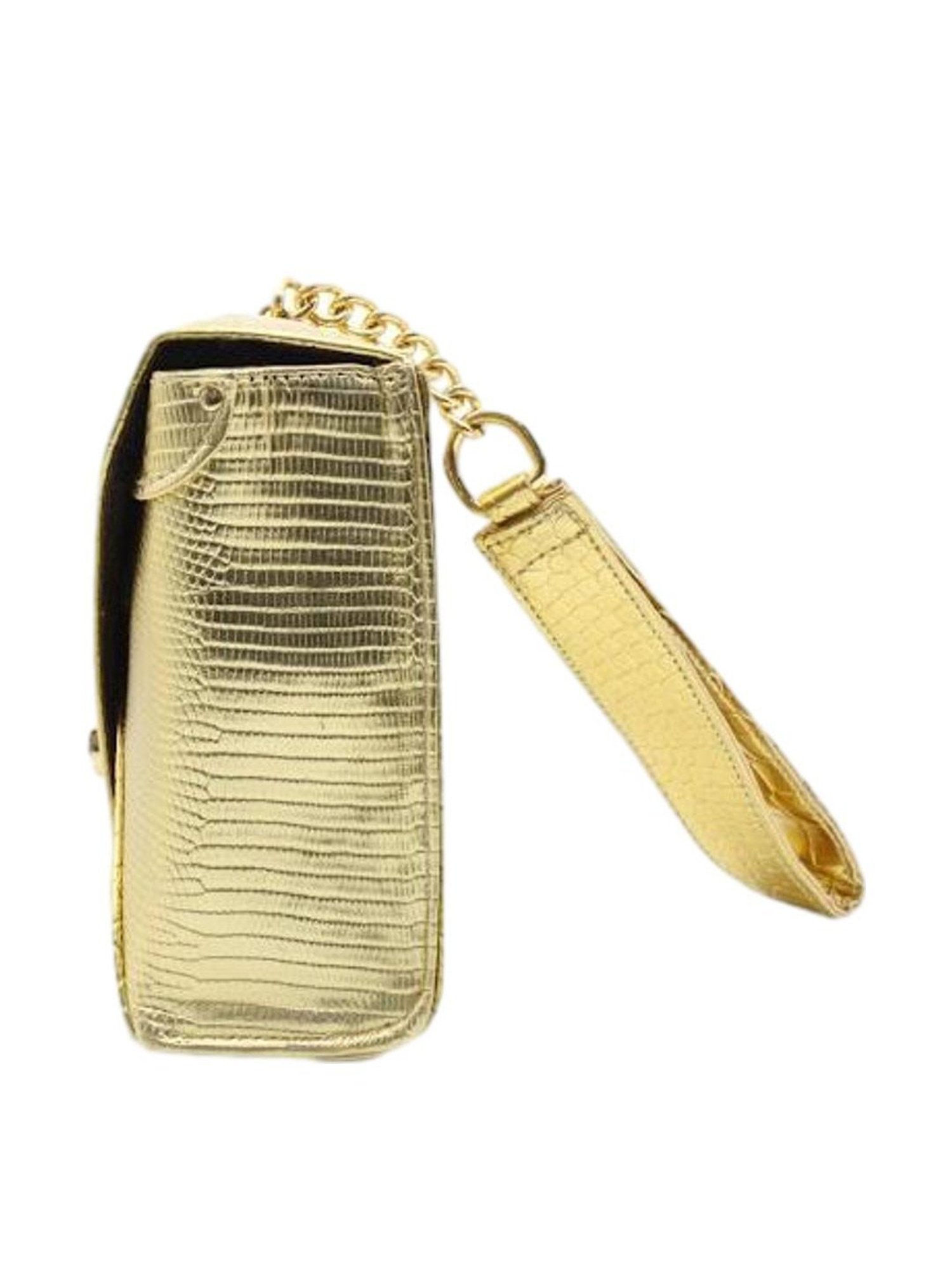 THE HOLISTIK Glititer II Golden Textured Medium Handbag