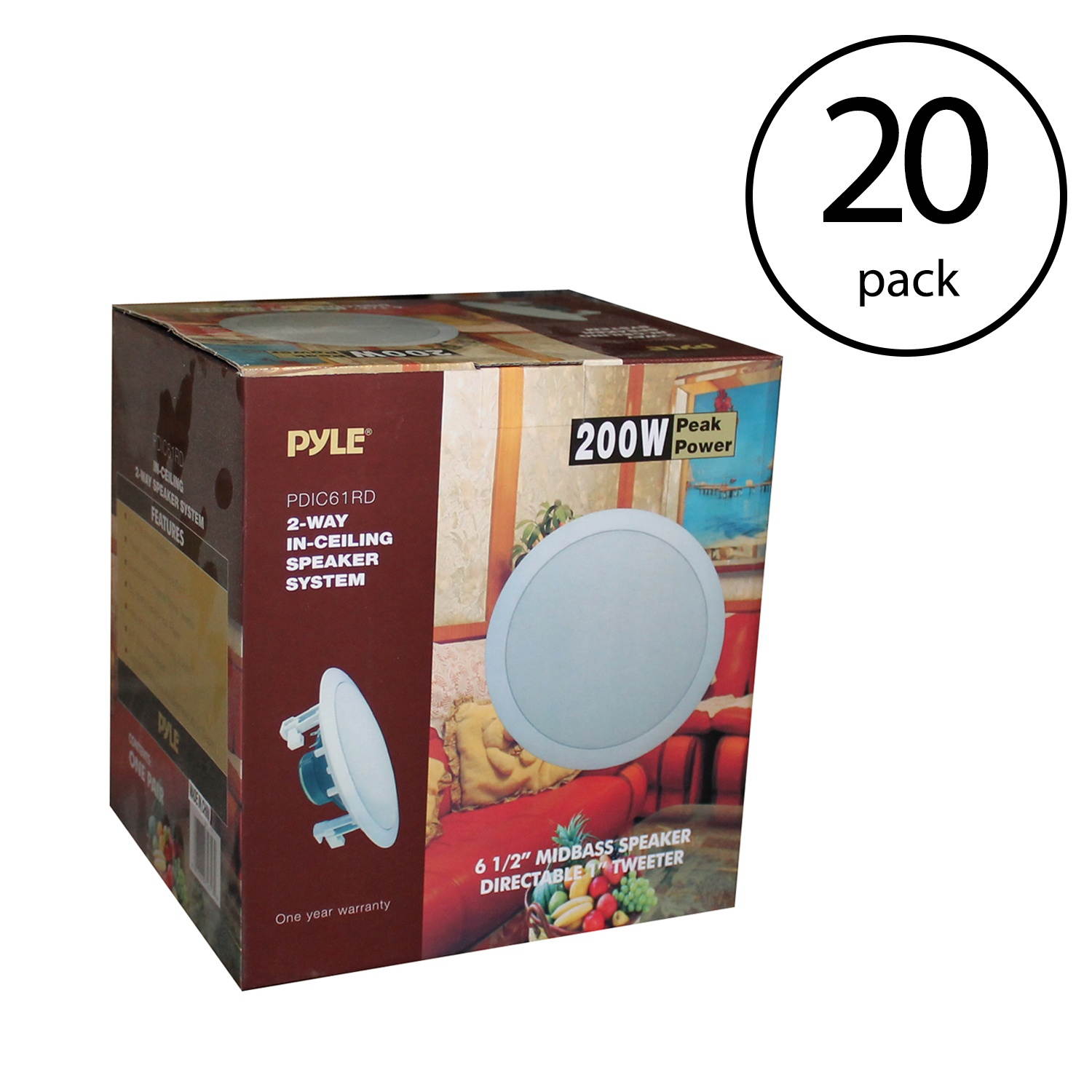 PYLE PDIC61RD 6.5'' 200W 2-Way In-Ceiling/Wall Speaker System White (20 Pack)