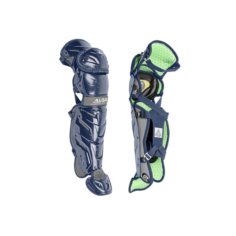 All-Star Sports S7 LG1216S7X-NA Axis Baseball Catcher Leg Guards Protective Gear for Ages 12 to 16 Years with LINQ Hinge System and D3O Padding, Navy