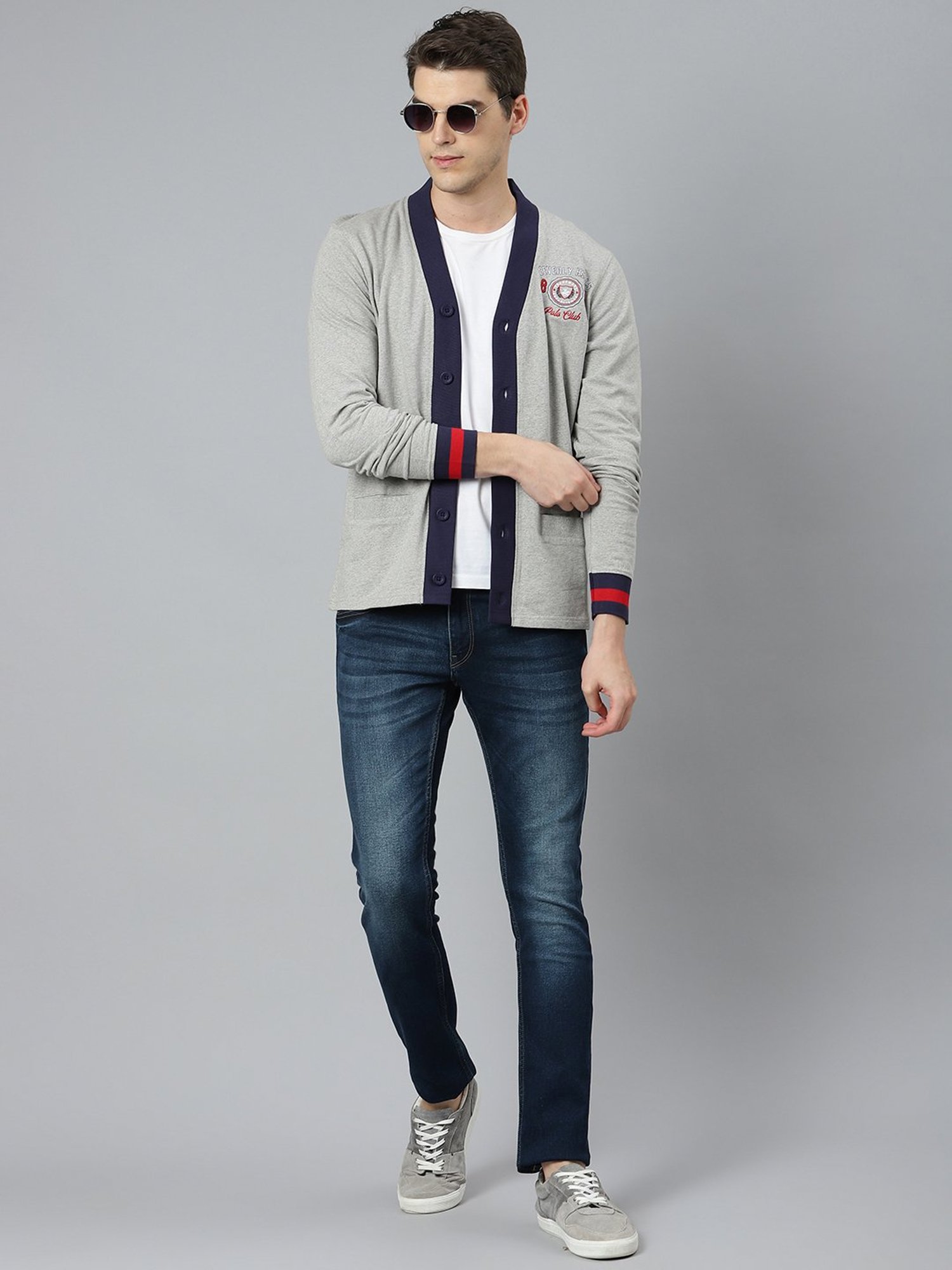 Beverly Hills Polo Club Grey Embroidered Cardigan