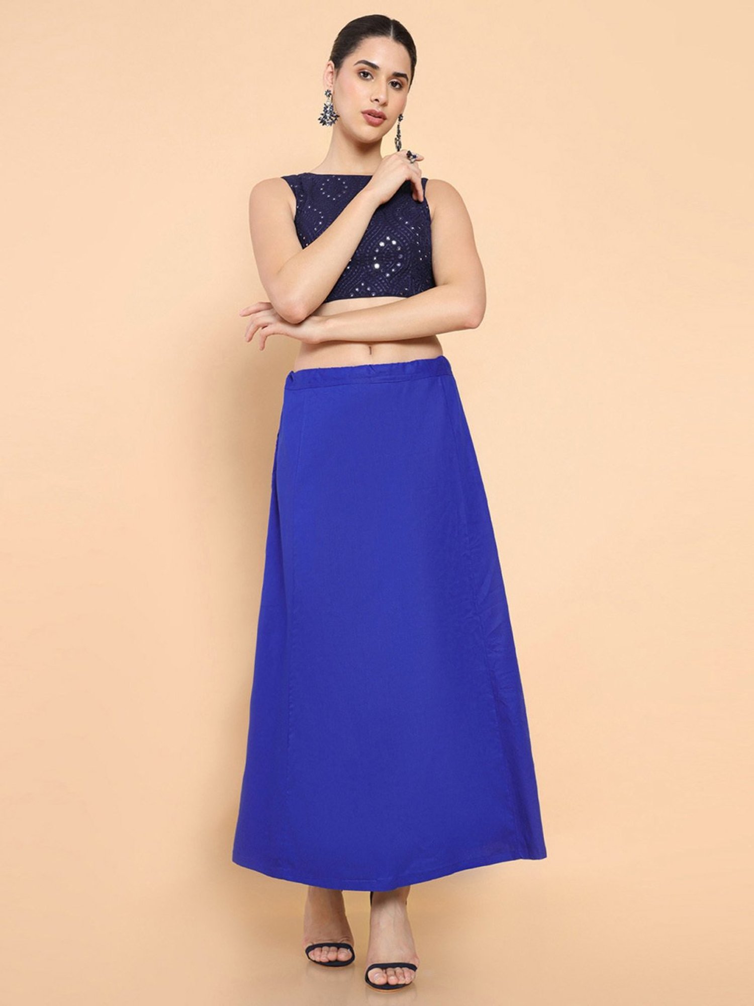 Soch Blue Cotton Plain Saree Shapewear