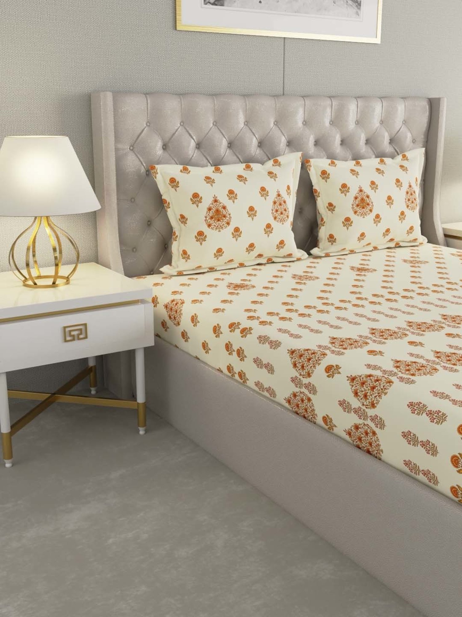 Raymond Home Shubham Beige 120 TC Cotton King Bedsheet with 2 Pillow Covers