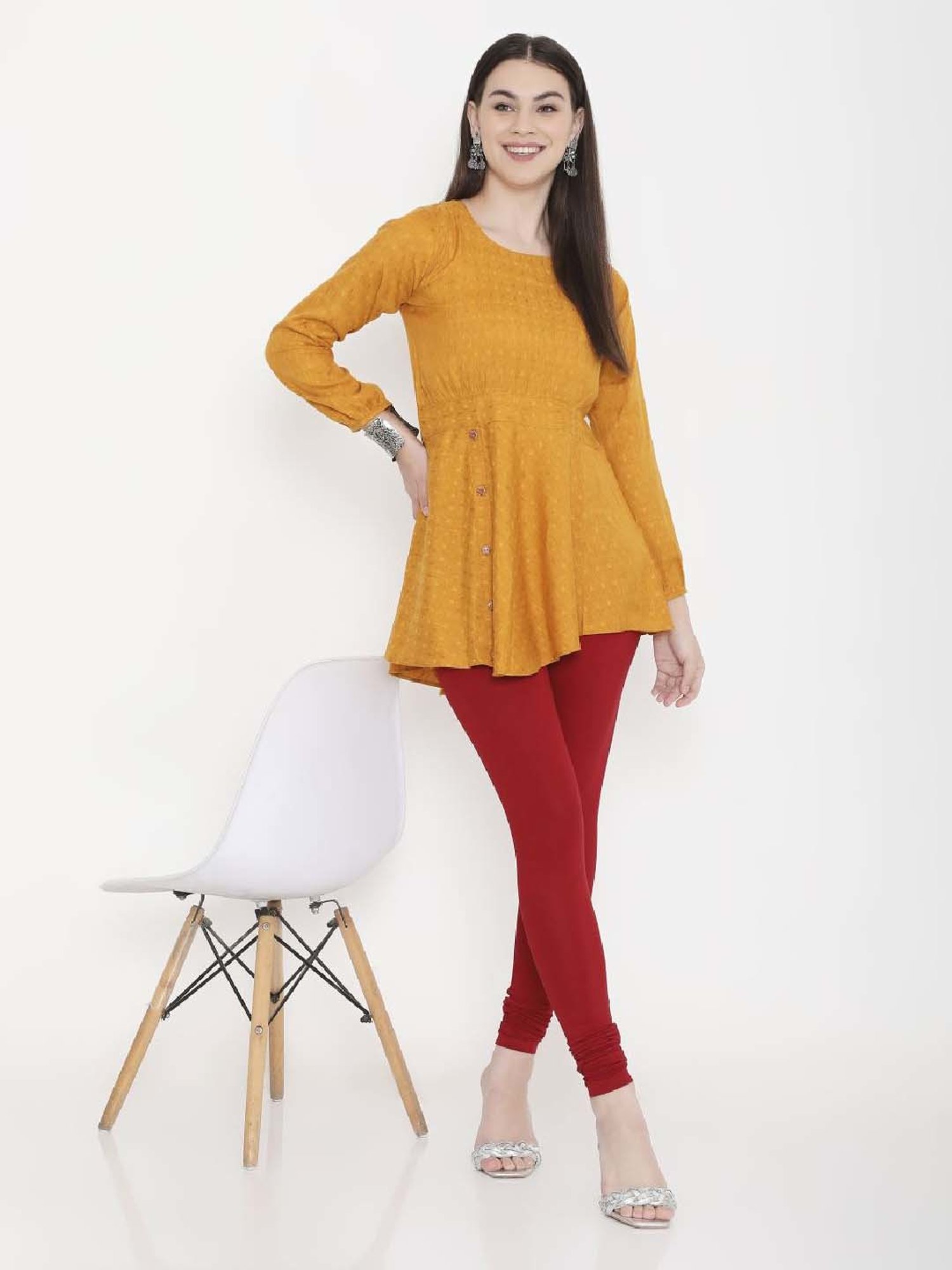 FEELINGS Maroon Plain Churidar Leggings
