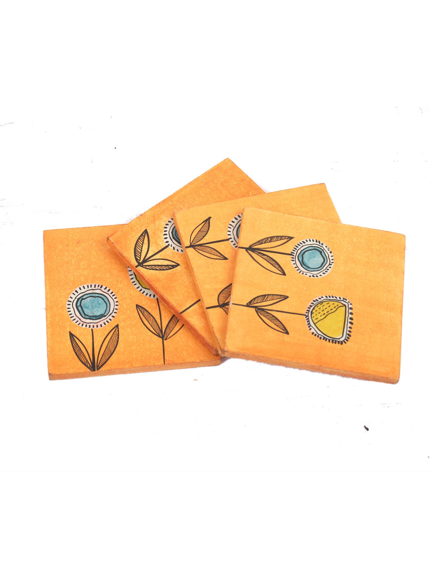 Karo Tapi Printed Multicolor Wood Coasters - Set of 6