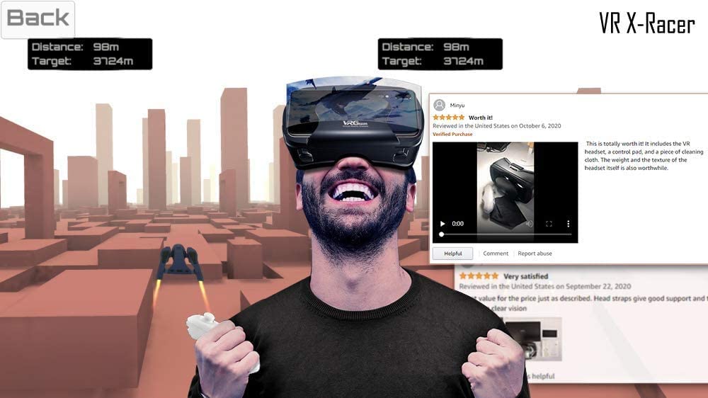 VR Headset with Controller Adjustable 3D VR Glasses Virtual Reality Headset HD Blu-ray Eye Protected Support 5~7 Inch for Phone/Android (Black)