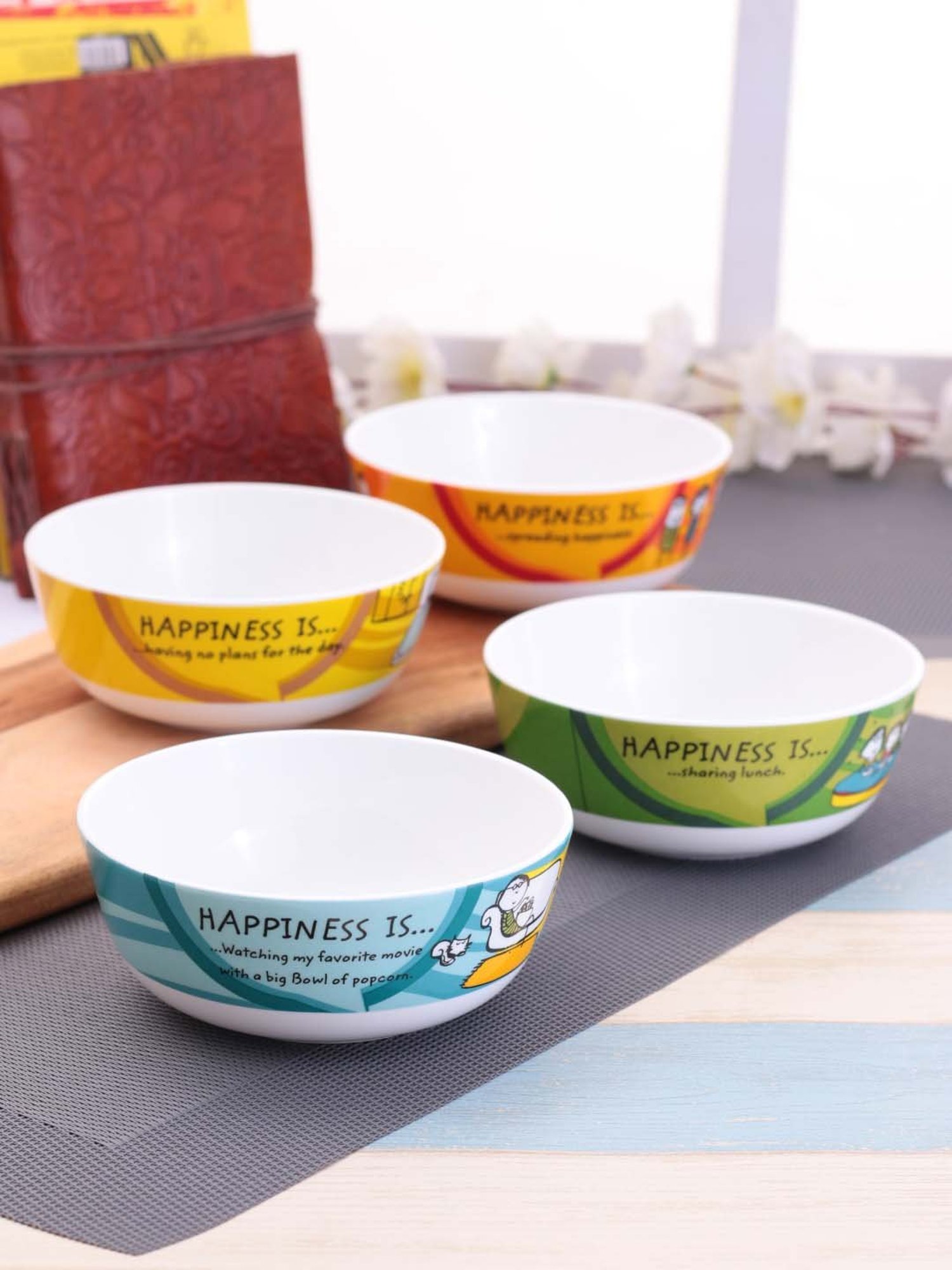 Clay Craft Happiness Multicolor Ceramic Snack Bowls (350 ML ) - Set of 4