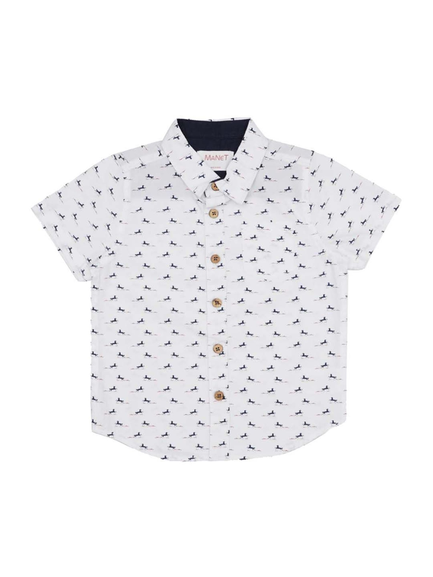 Manet Kids White Cotton Printed Shirt