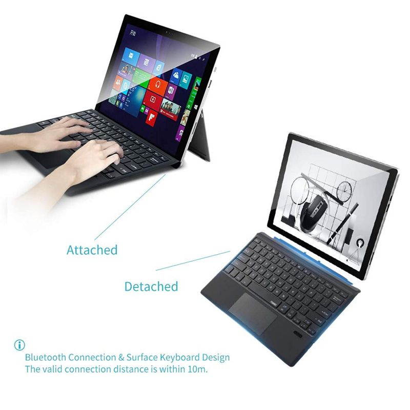 Rapoo Microsoft Surface Pro Trackpad Keyboard for Microsoft Surface Pro 7/6/ Surface Pro 5 2017/ Surface Pro 4 12.3 inch Tablet/Surface Pro 3 2014 Keyboard Case - Detachable Wireless Type Keyboard