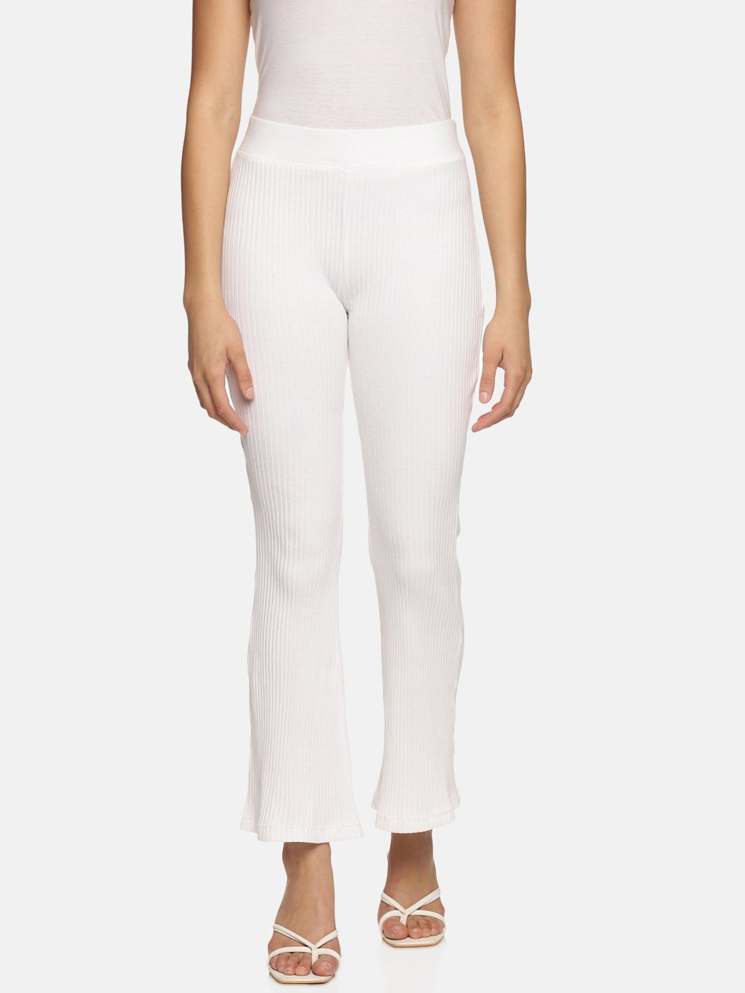 ISU White Cotton Slim Fit High Rise Pants