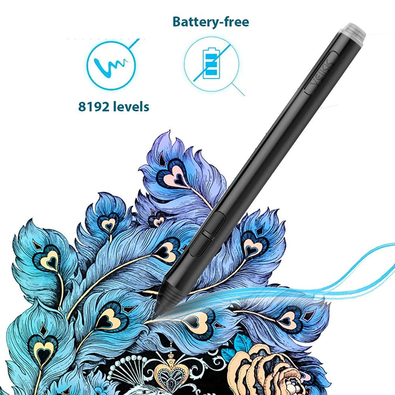 Drawing Tablet VEIKK A50 Graphics Pen Tablet 10x6 inch Active Area,Smart Gesture Touch and 8 Express Keys,with 8192 Levels Battery-Free Pen