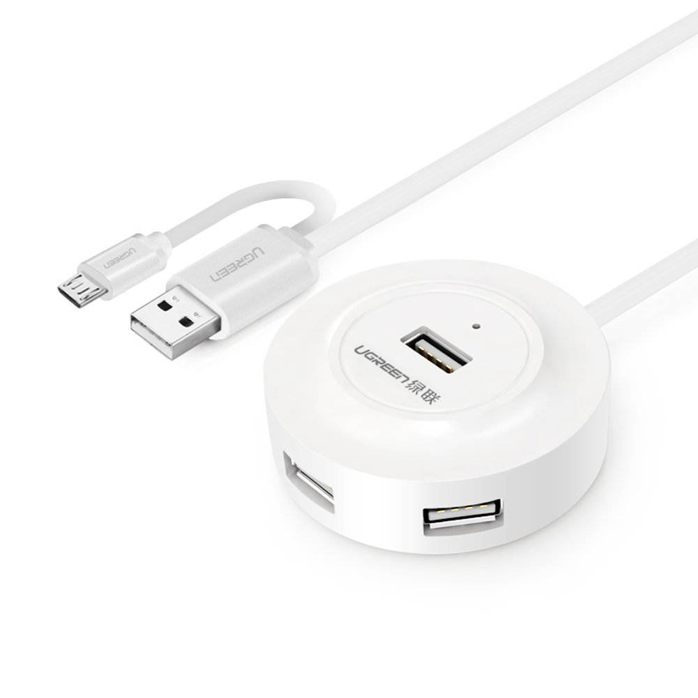 UGREEN Micro USB Hub OTG Adapter with USB 2.0 4-Port for OTG Android Phone and Tablet, MacBook Air, Surface, Ultrabook, PC and Laptop (White)