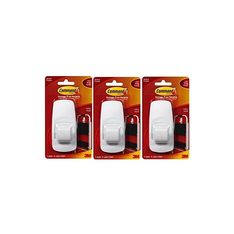 Jumbo Plastic Hook with Adhesive Strips, 3-Hooks