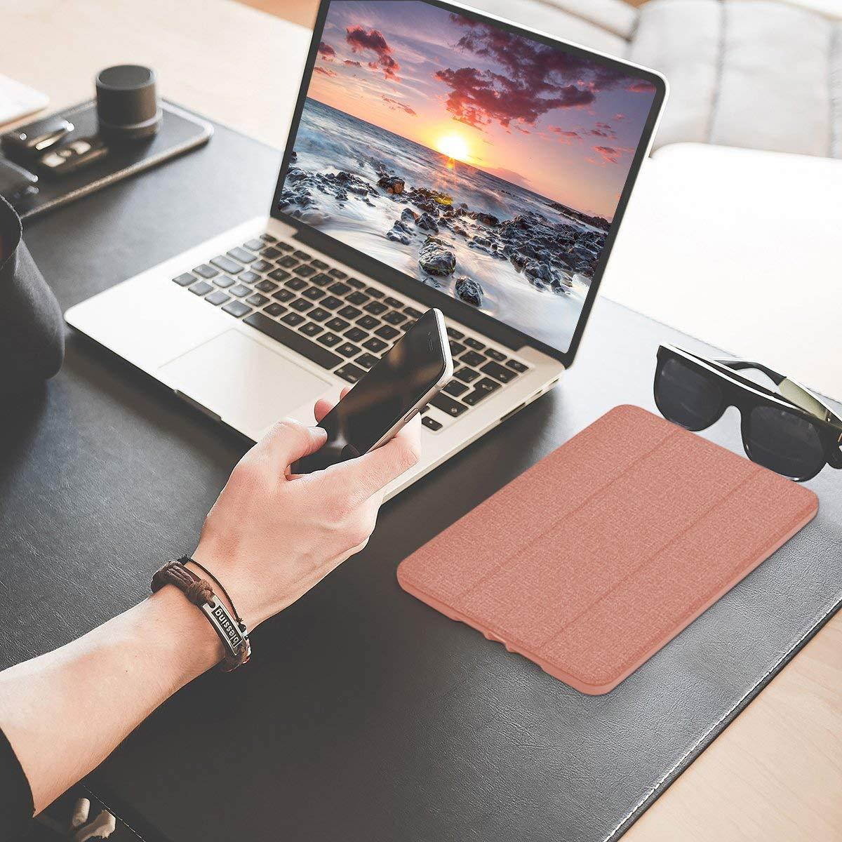 Soke New iPad 9.7 2018/2017 Case with Pencil Holder, Slim Fit Smart Case Trifold Stand with Shockproof Soft TPU Back Cover and Auto Sleep/Wake Function for iPad 9.7 inch 5th/6th Generation, Rose Gold