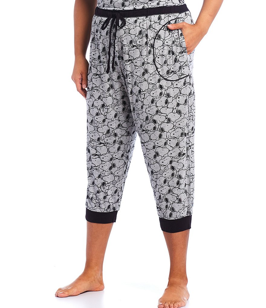 Peanuts Plus Snoopy Print Cropped Jogger Knit Coordinating Sleep Pants
