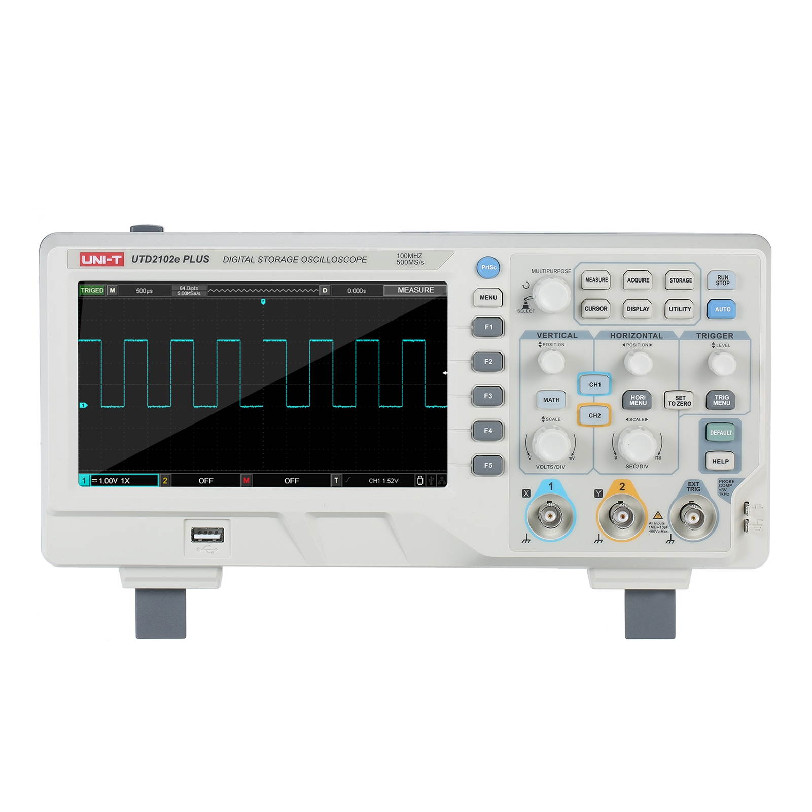 UNI-T 2-CH Digital Oscilloscope with 7-inch LCD Display Scopemeter with 100MHz Bandwidth 2 Channels 500MS/S Real Time Sample Rate 64kpts Depth Storage US Plug
