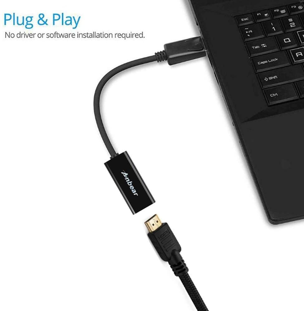 Display Port to HDMI AdapterAnbear Displayport to HDMI Adapter Cable(Male to Female) for DisplayPort Enabled Desktops and Laptops to Connect to HDMI Displays Adapter