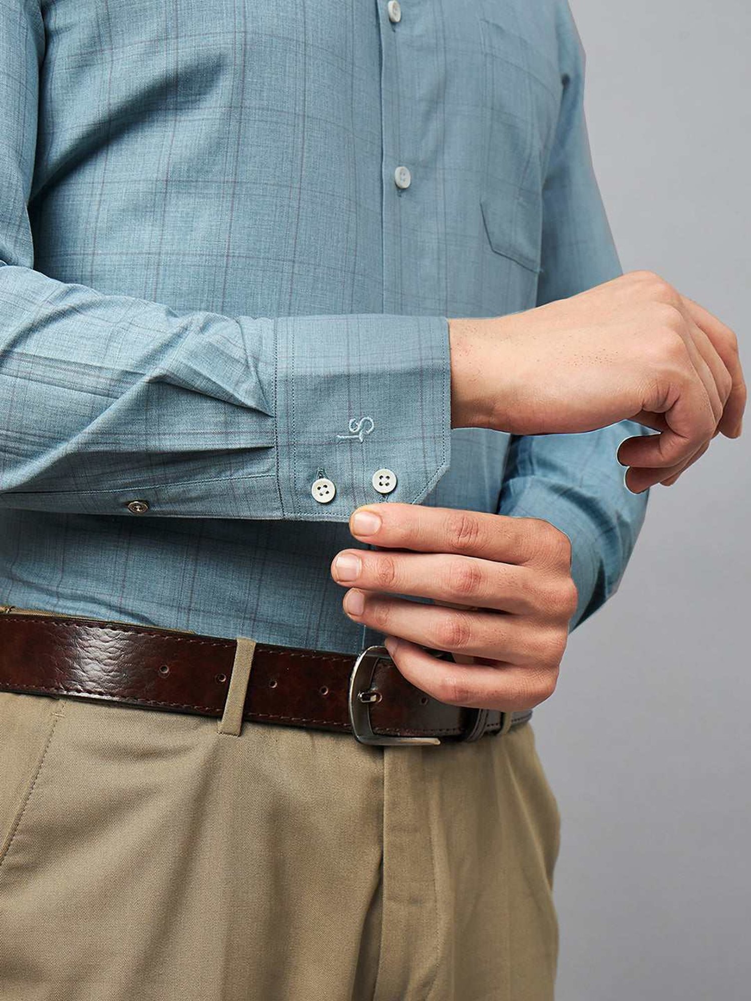 Louis Stitch Green Cotton Regular Fit Checks Shirt