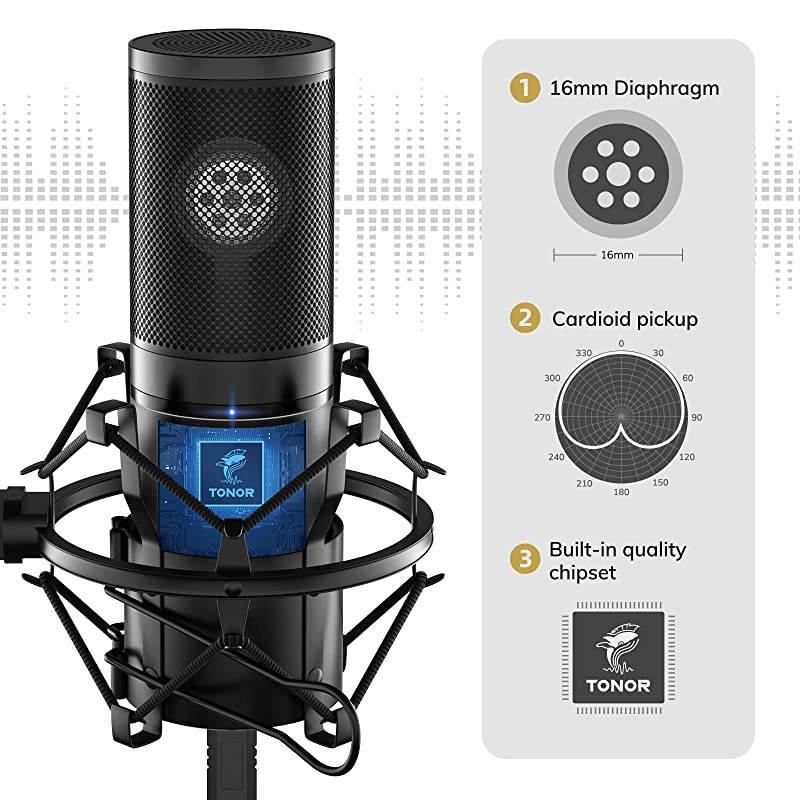 USB Microphone Kit Streaming Podcast PC Condenser Computer Mic for Gaming YouTube Video Recording Music Voice Over Studio Mic Bundle with Adjustment Arm Stand Q9