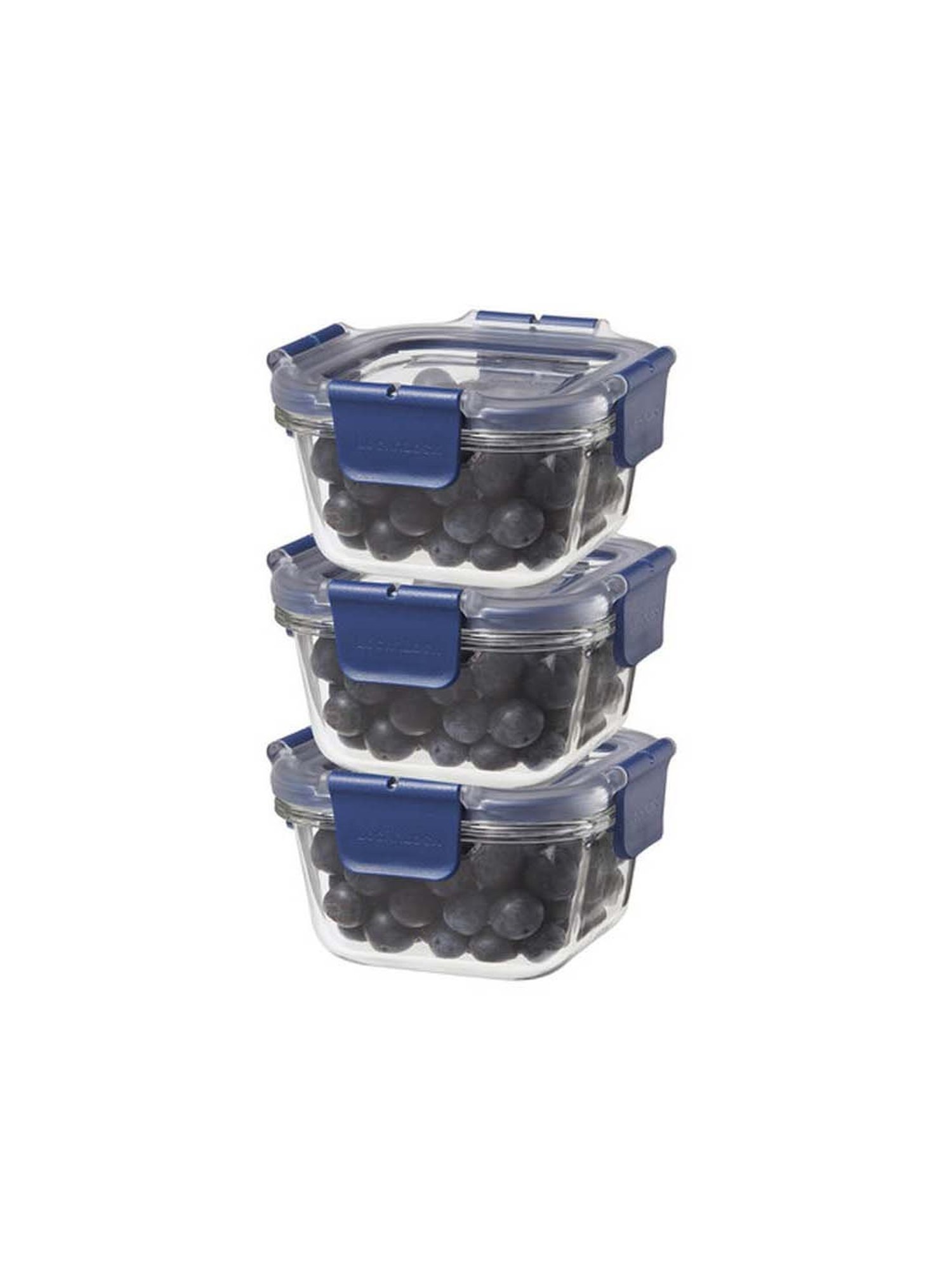 Lock & Lock Transparent & Navy Glass 12.1 cm Food Storage Container (0.3 L) - Set of 3
