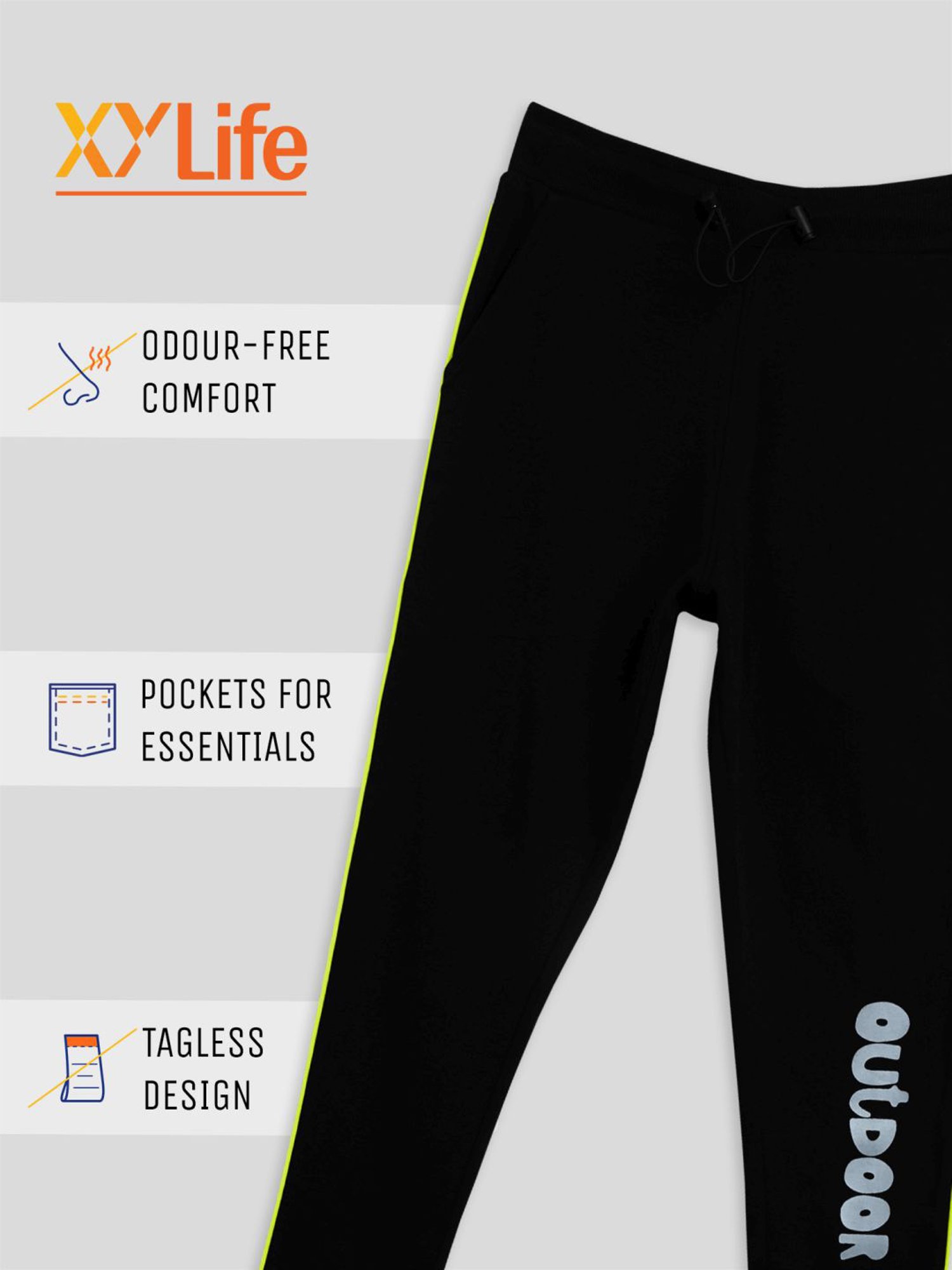 XY Life Kids Black Cotton Relaxed Fit Joggers