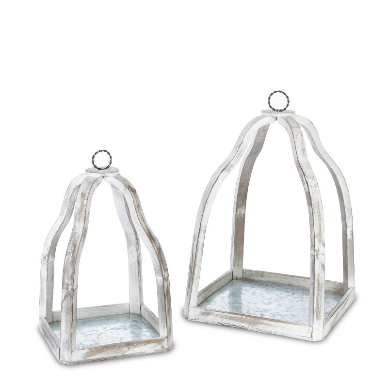 Everlasting Glow Assorted-size, Whitewashed Wood Candle Holder with Galvanized Metal Bottom (Set of 2)