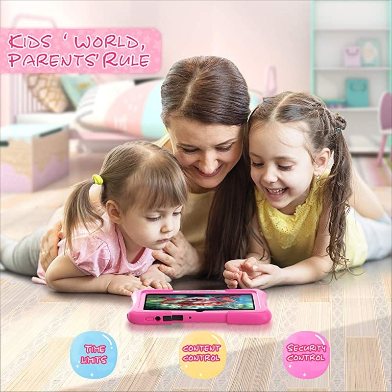 Y88X Pro 7 inch Kids Tablets, 2GB RAM 16GB ROM, Android 9.0 Tablet, Kidoz Pre Installed with Disney Contents (More Than $80 Value), Pink