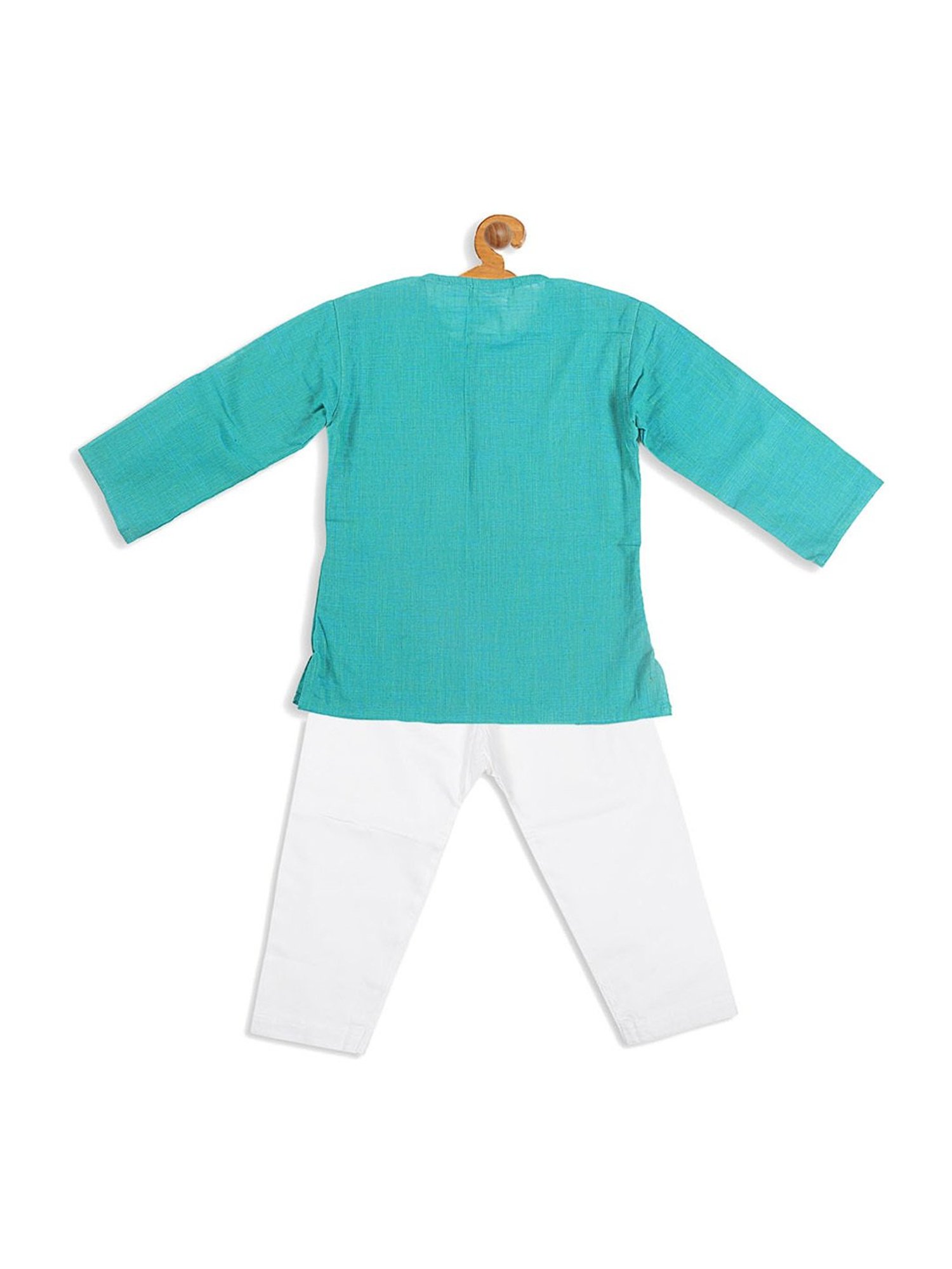 VASTRAMAY SISHU Cyan Blue & White Cotton Self Kurta Set