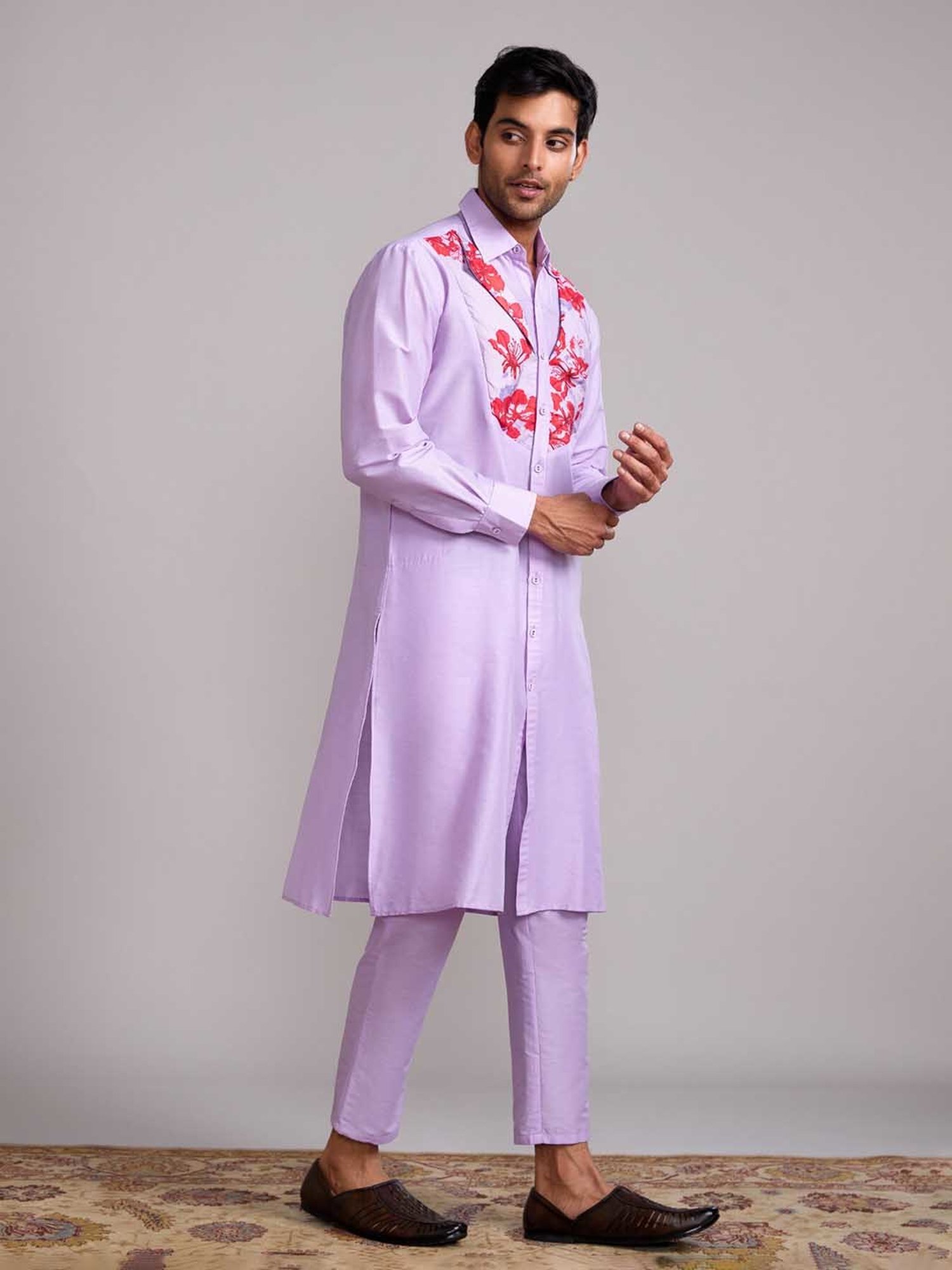 Abhishti Lavender Straight Fit Gulmohar Classic Printed Kurta