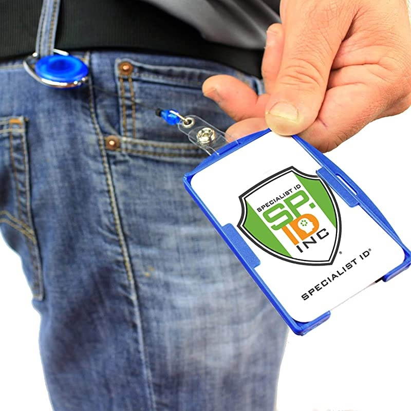 2 Pack - Premium Two Card Plastic Badge Holder - Vertical or Horizontal - with Heavy Duty Retractable Carabiner Clip Badge Reel by  (Black)