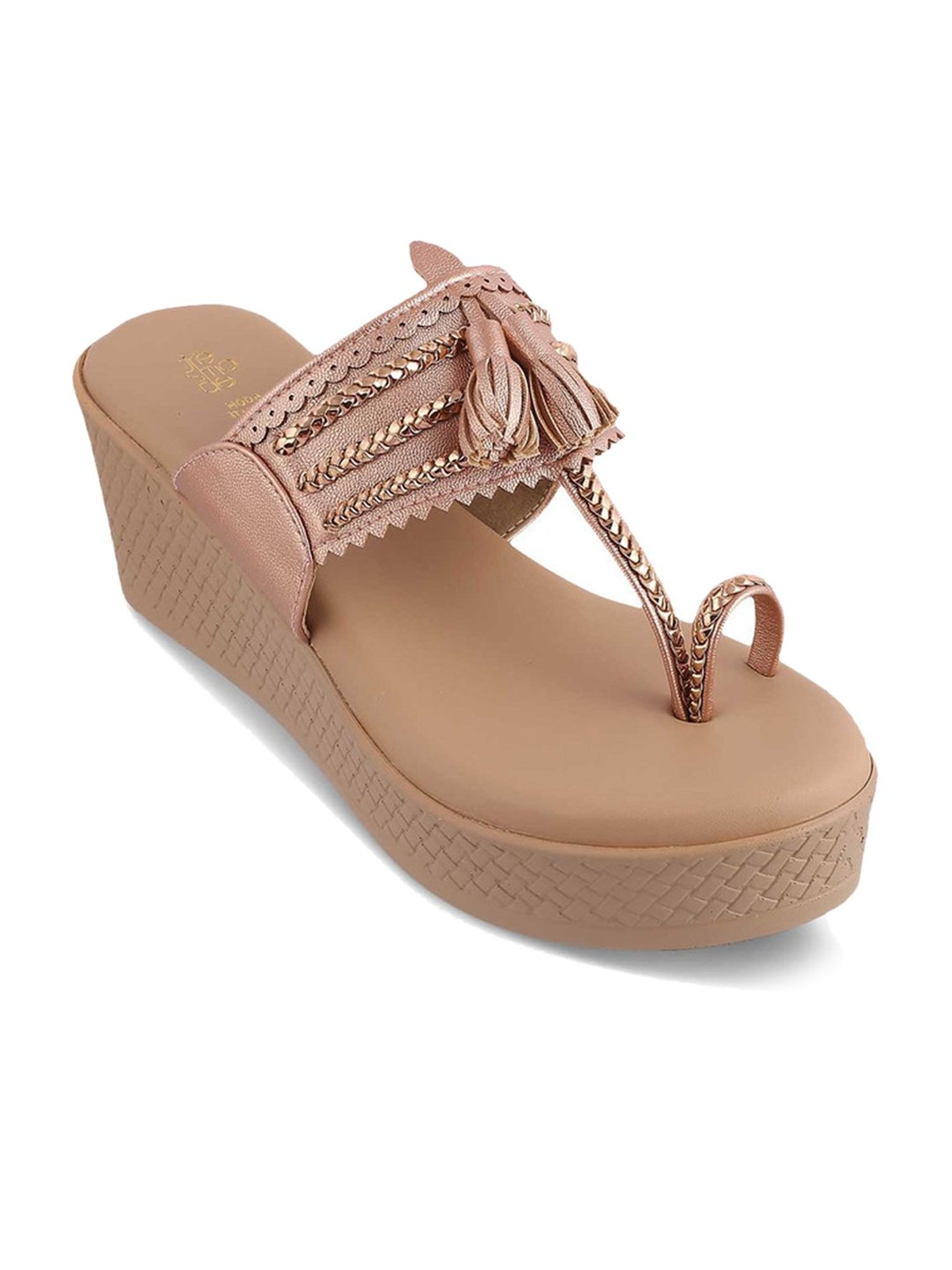 Tresmode Women's Champagne Toe Ring Wedges