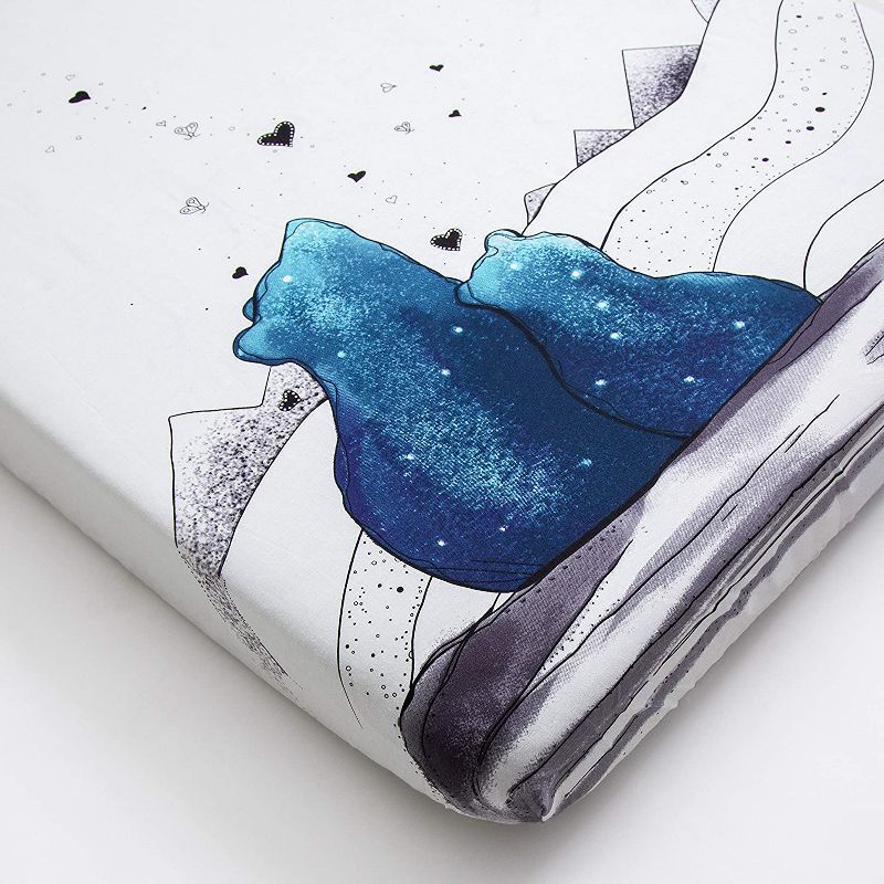 JumpOff Jo Fitted Mini Crib Sheet, Cotton Crib Sheet for Miniature Sized Crib Mattresses, Hypoallergenic and Breathable, 24" x 38", Mama Bear Blue