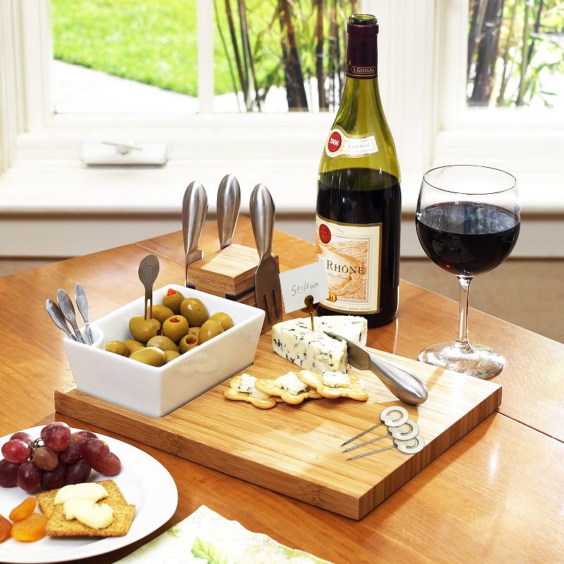 Picnic at Ascot Buxton Bamboo Cheese Board Set with 4 Tools & Cheese Markers