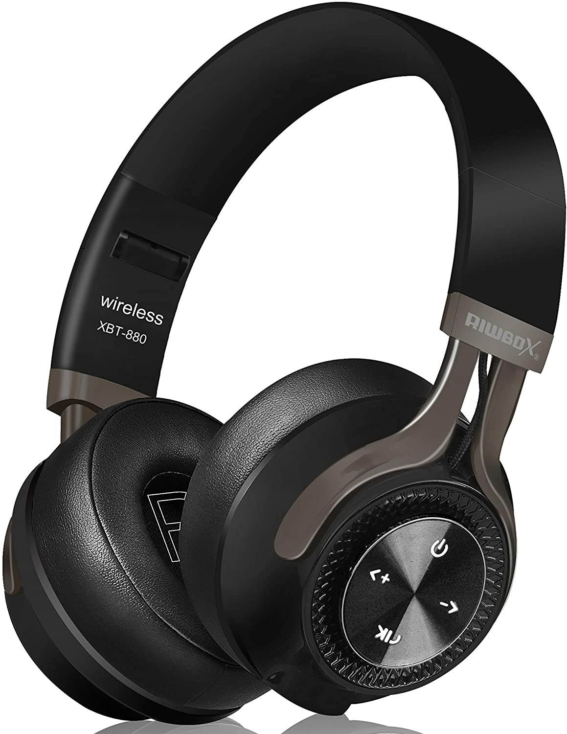Bluetooth Headphones Riwbox XBT-880 Wireless Bluetooth Headphones Over Ear with Microphone and Volume Control Wireless and Wired Foldable Headset for iPhone/iPad/PC/Cell Phones/TV (Black&Grey)