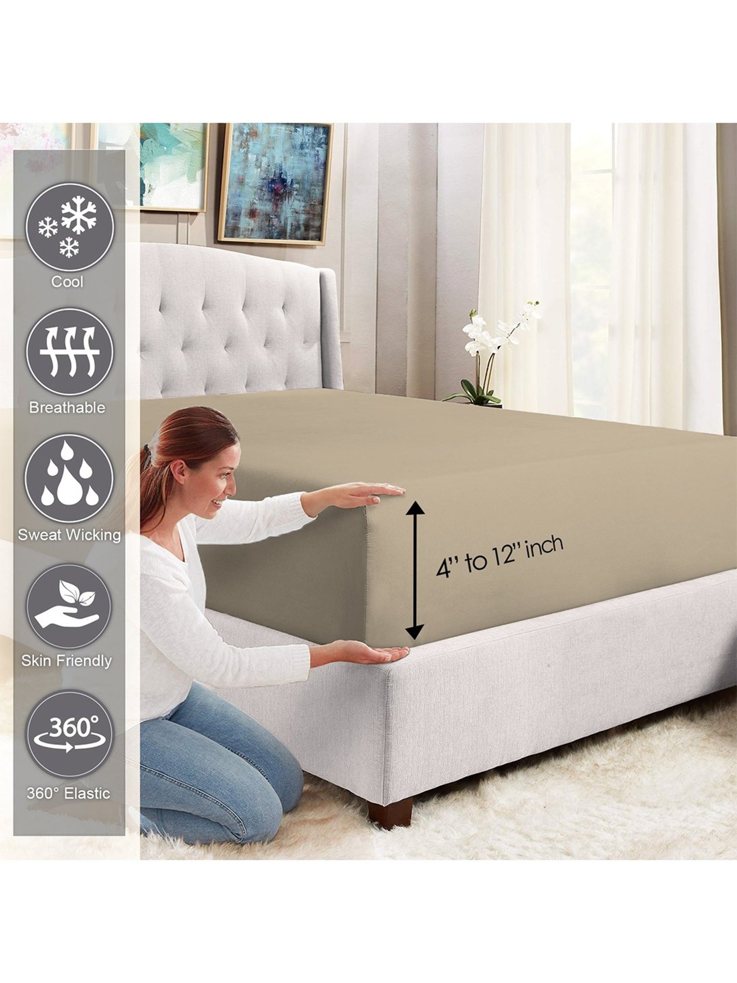 Pizuna Beige 400 TC Cotton Bed Sheet