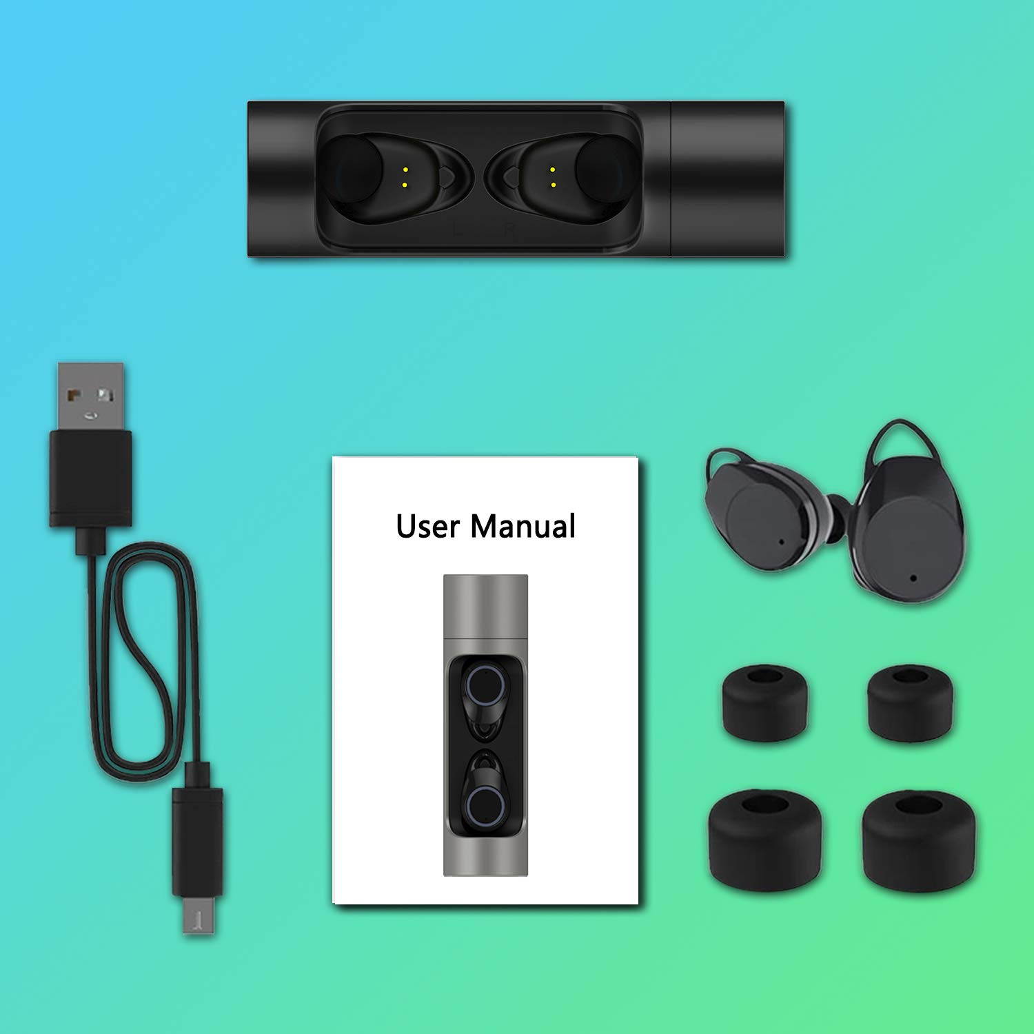 5pcs TWS Bluetooth 5.0 Wireless Earbuds With 4000Amh Charging Case IPX7 Waterproof TWS Stereo Headphones in-Ear Built-in Mic Headset Premium Sound with Deep Bass for Sport - Black
