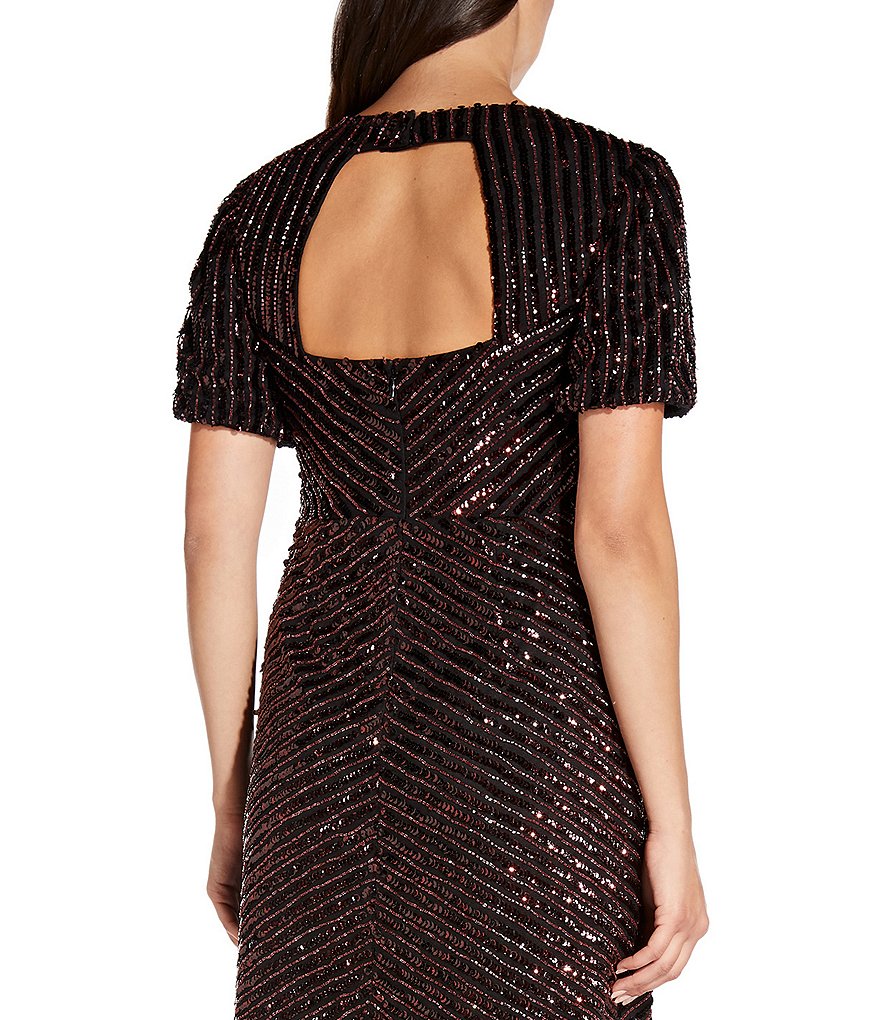Adrianna Papell Puff Sleeve Sequined Sheath Dress