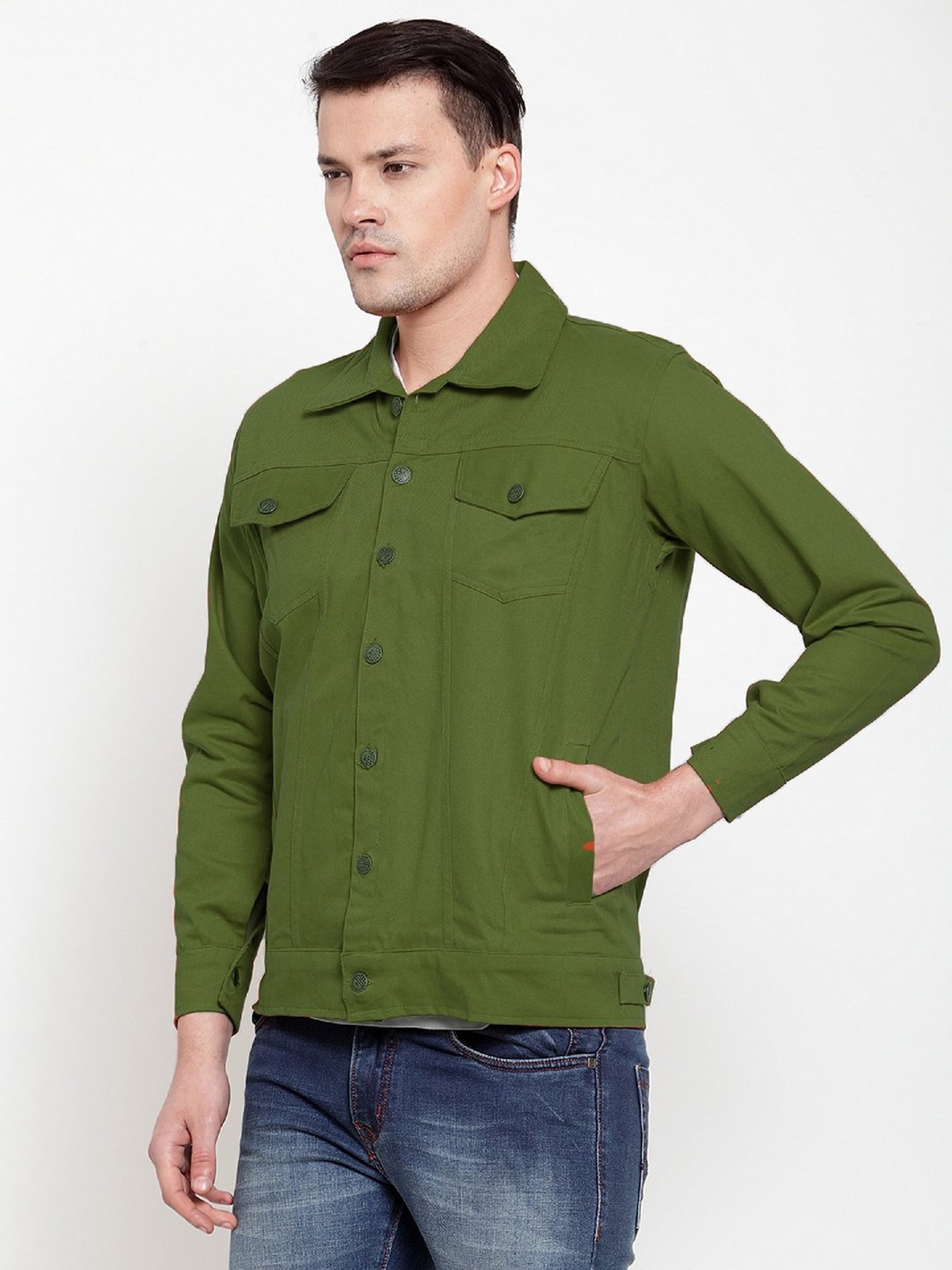 VOXATI Green Full Sleeves Shirt Collar Denim Jacket