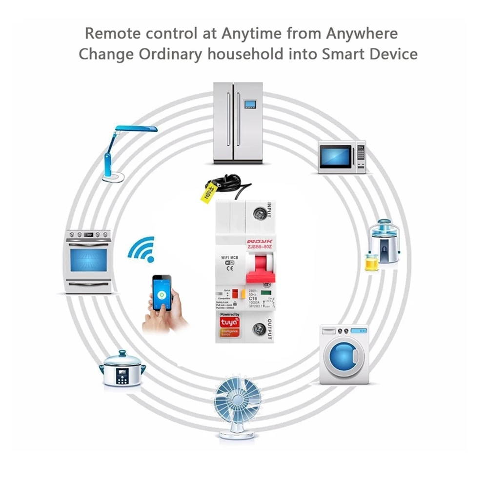 Tuya Smart Life 10A-125A 1P WiFi Smart Circuit Breaker Overload Short-circuit Protection Works with Alexa Google Home-63A