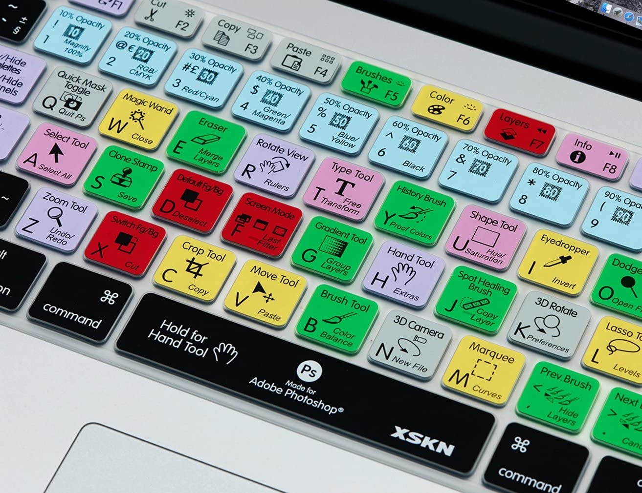 XSKN Adobe Photoshop CC Shortcuts Silicone Keyboard Skin Hotkeys PS Keyboard Cover for MacBook Air 13 & MacBook Pro 13 15 17, Retina (US/European ISO Keyboard)