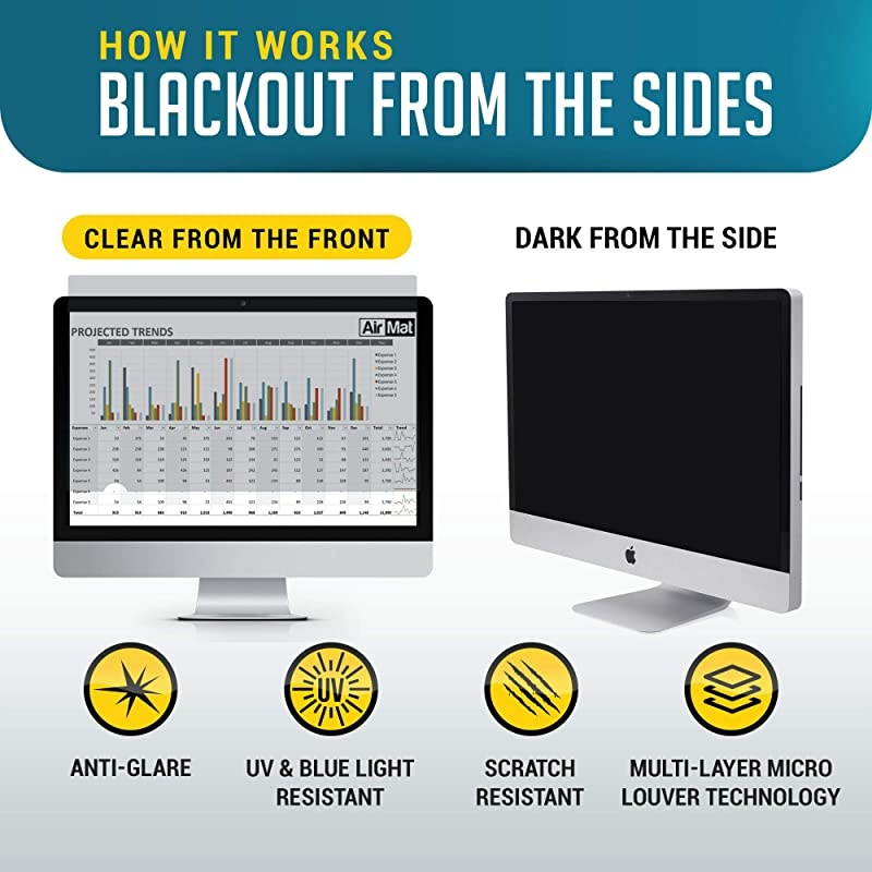 19 inch Computer Privacy Screen Filter for Widescreen Computer Monitor - 16:10 Aspect Ratio - Premium - Reversible Anti-Glare Protector - Privacy for Data Confidentiality by