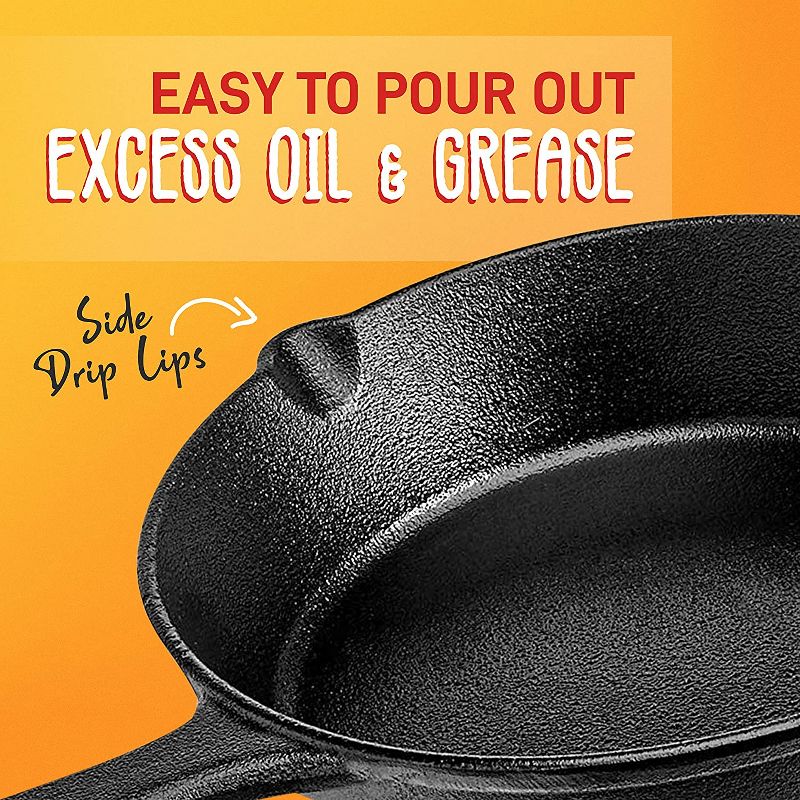 NutriChef Heavy Duty Non Stick Pre Seasoned Cast Iron Skillet Frying Pan 3 Piece Set, 8 Inch 10 Inch 12 Inch Pans with Silicone Handles