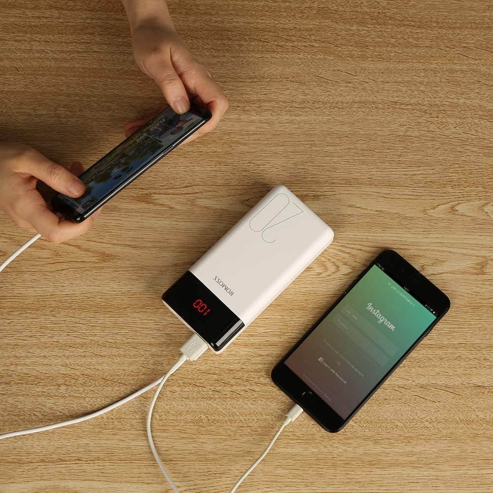ROMOSS 20000mAh Power Bank with LED Display, USB C Portable Charger with 2 Outputs & 3 Inputs External Battery Pack Cell Phone Charger Battery Compatible with iPhone 11, Xs Max, iPad Pro, Samsung S20