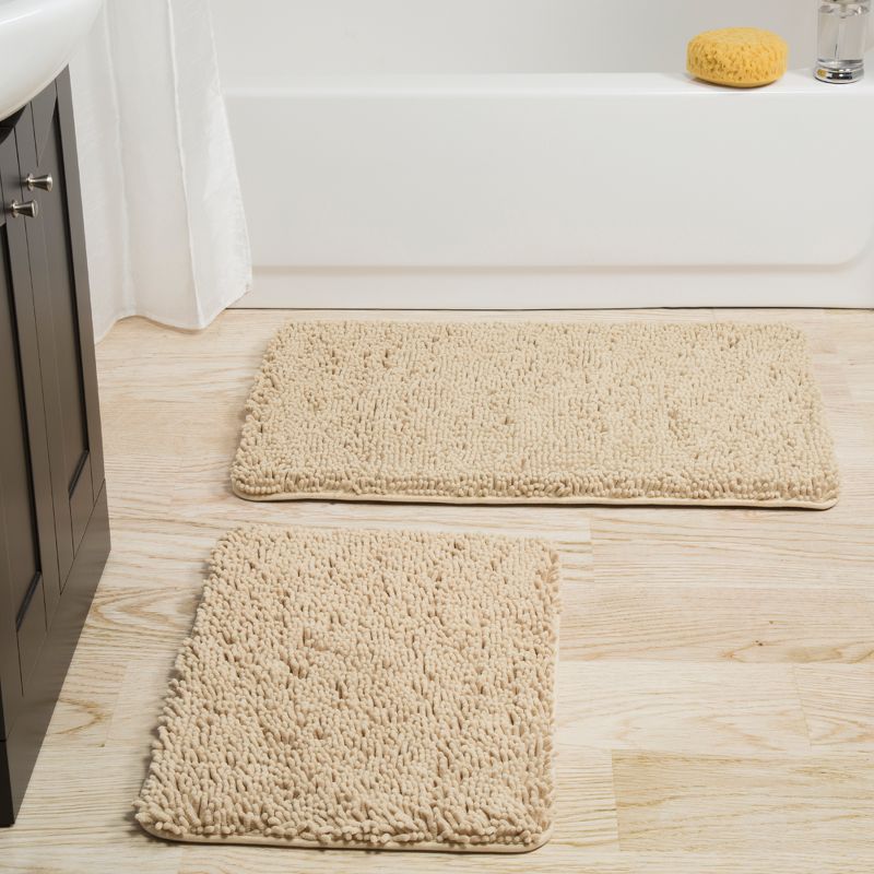 2pc Solid Memory Foam Shag Bath Mat Set Ivory - Yorkshire Home