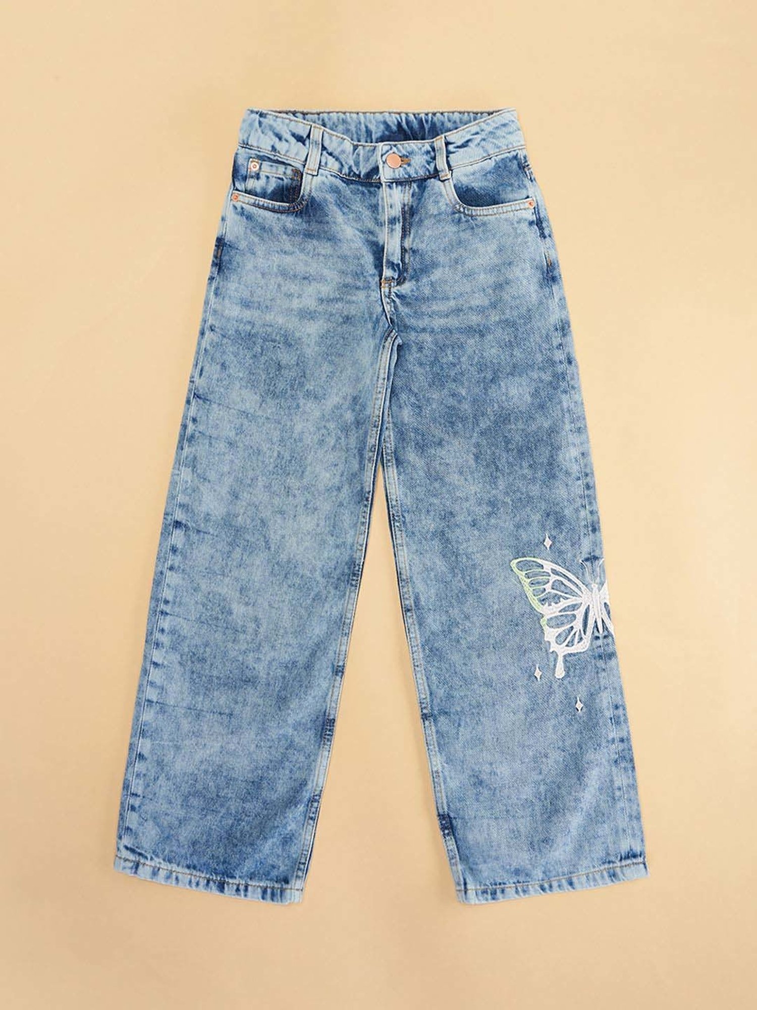 Pantaloons Junior Blue Cotton Printed Jeans