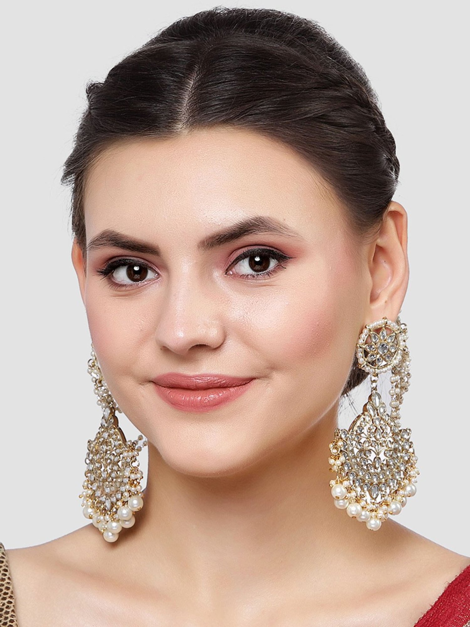 Karatcart Gold-Plated Pearl Beaded Kundan Dangler Earrings for Women