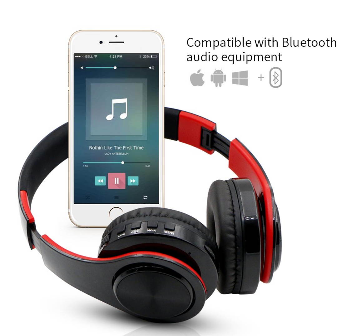 Bluetooth Headphones Over Ear, Hi-Fi Stereo Wireless Headset, Foldable, Soft Memory-Protein Earmuffs, w/Built-in Mic FM and Wired Mode for PC/Cell Phones/TV